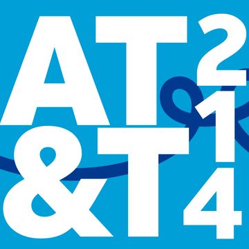 AT&amp;T logo with numbers 2, 1, and 4 on a blue background.