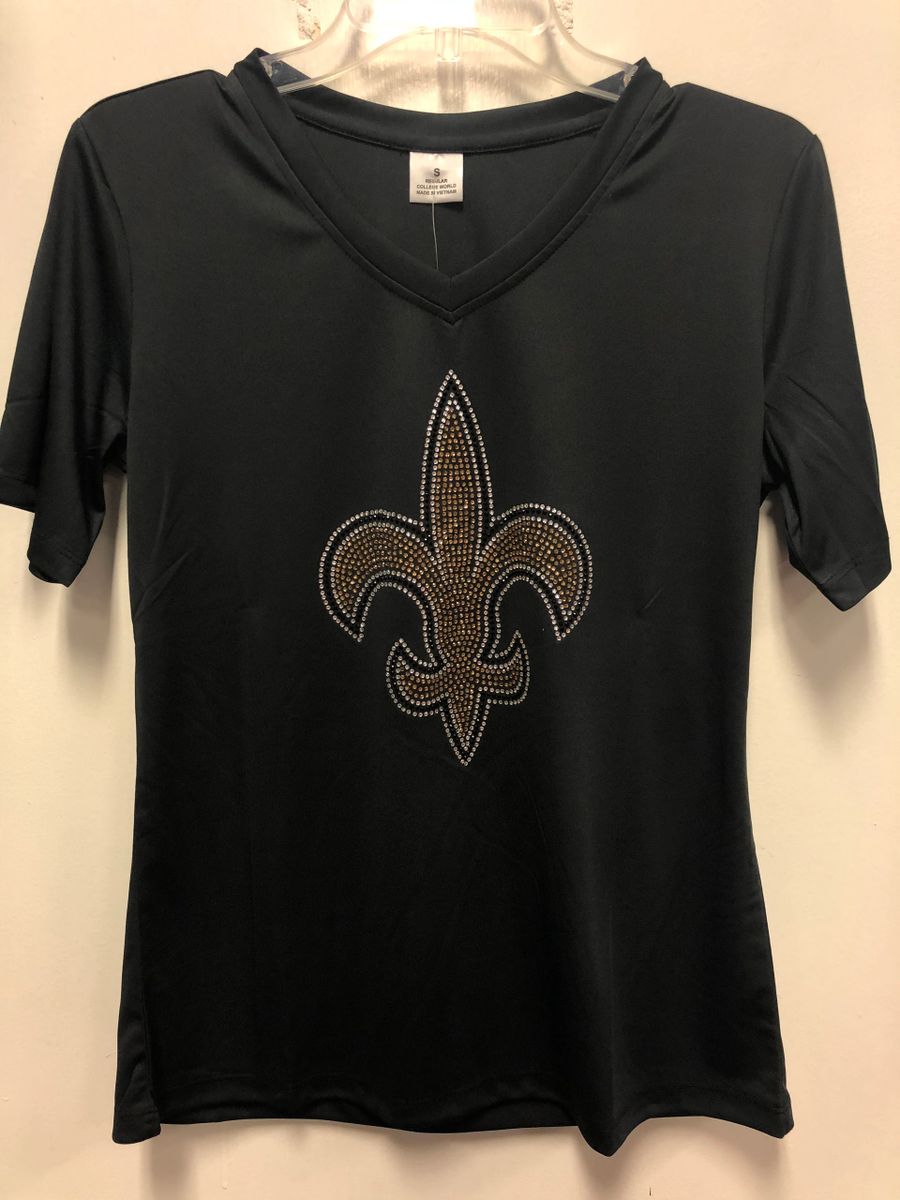 New Orleans Saints Glitter Jersey, Black Gold White Bling, Women