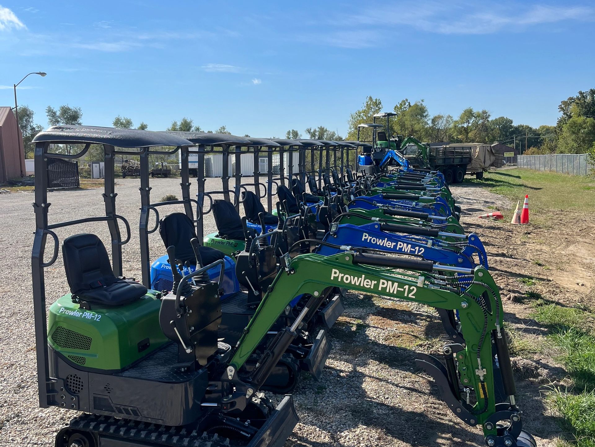 Prowler PM-12 Mini Excavators lined up side-by-side