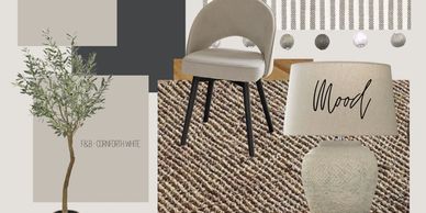 Neutral-toned modern interior design mood board.