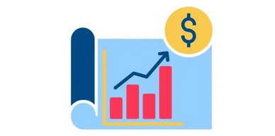 Illustration of a rising bar chart with dollar sign indicating financial growth.