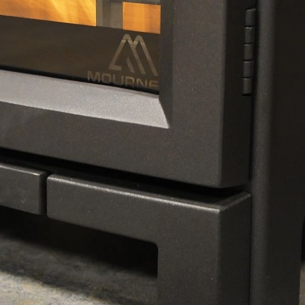 Zoomed in image of The Mourne Summit 5 stove, highlighting the blackened glass finish