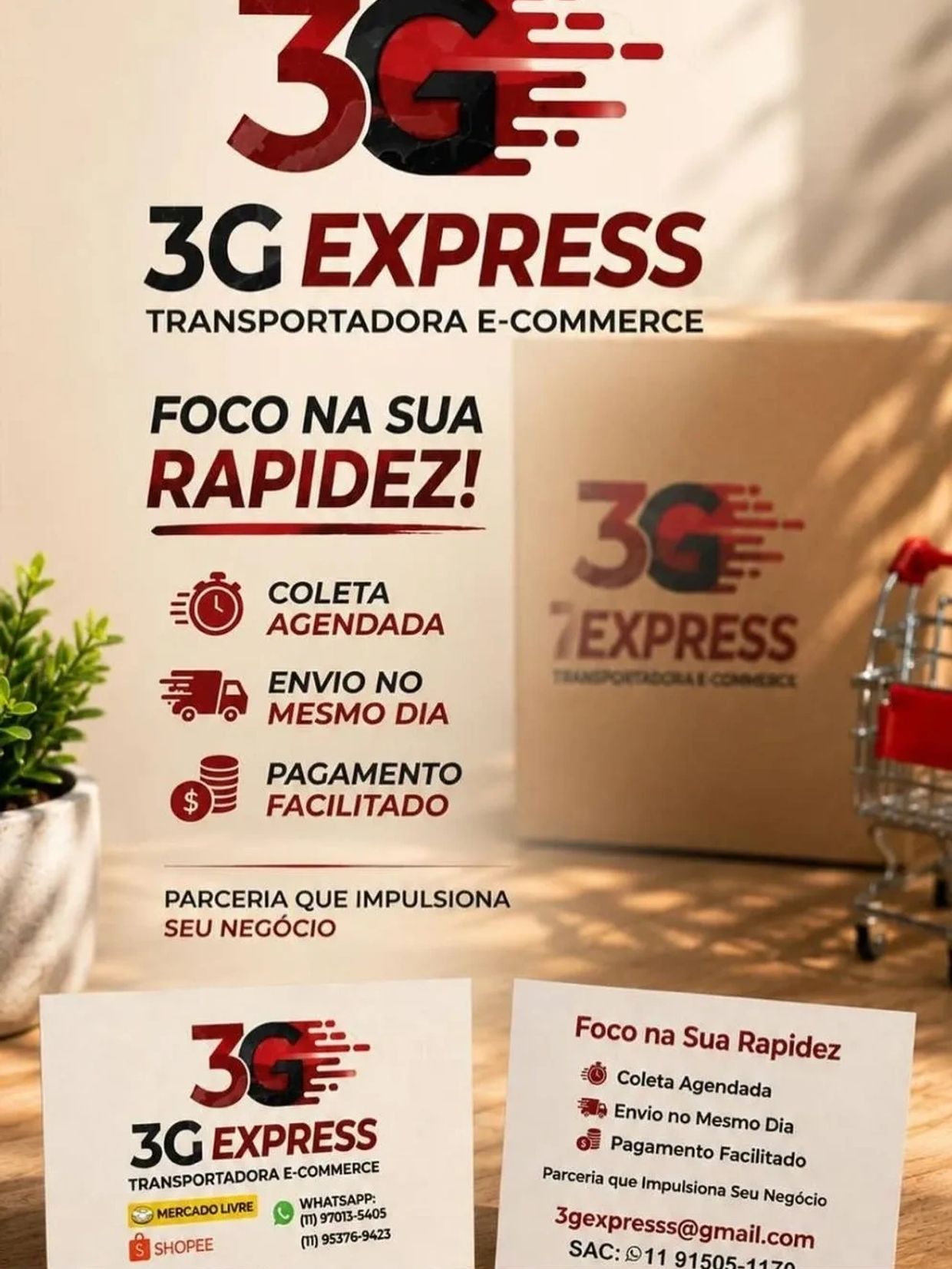 Anúncio da 3G Express destacando rapidez e facilidade no transporte e pagamento.