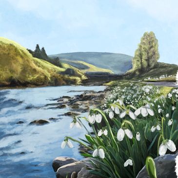 Nature-inspired countryside art drawing, traditional, intricate, happiness, inspiring