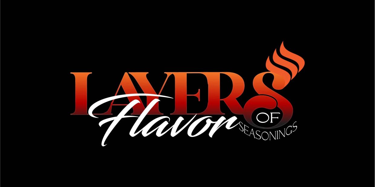 Logo for Layers of Flavor Seasonings with a fiery design.