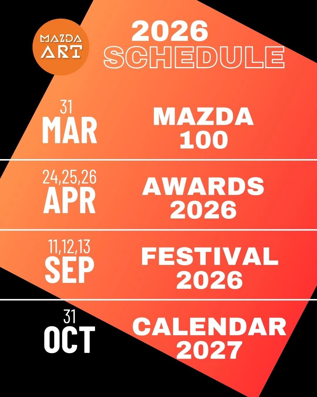 2026 Mazda Art event schedule with key dates.