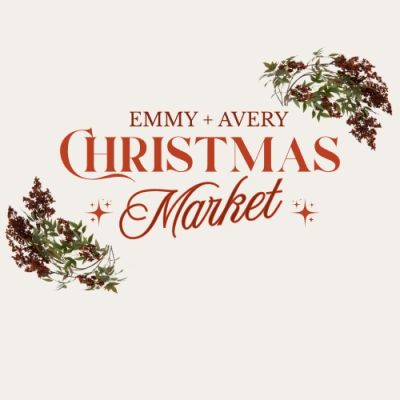 Logo for Emmy + Avery Christmas Market with floral design.