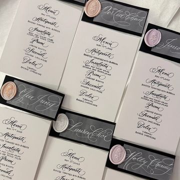 NYC calligrapher handwritten menu place card with wax seal