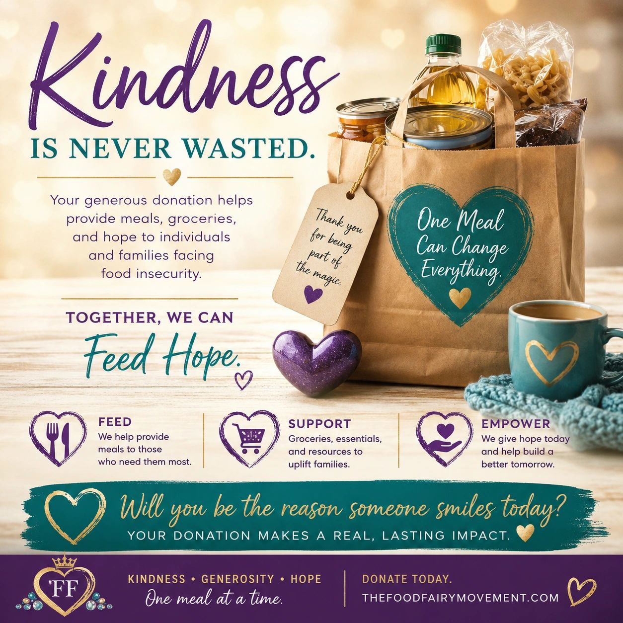 A food donation message promoting kindness and hope.