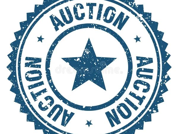 Round blue auction stamp with a star in the center.