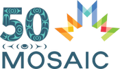50th anniversary logo of MOSAIC with colorful mosaic design.
