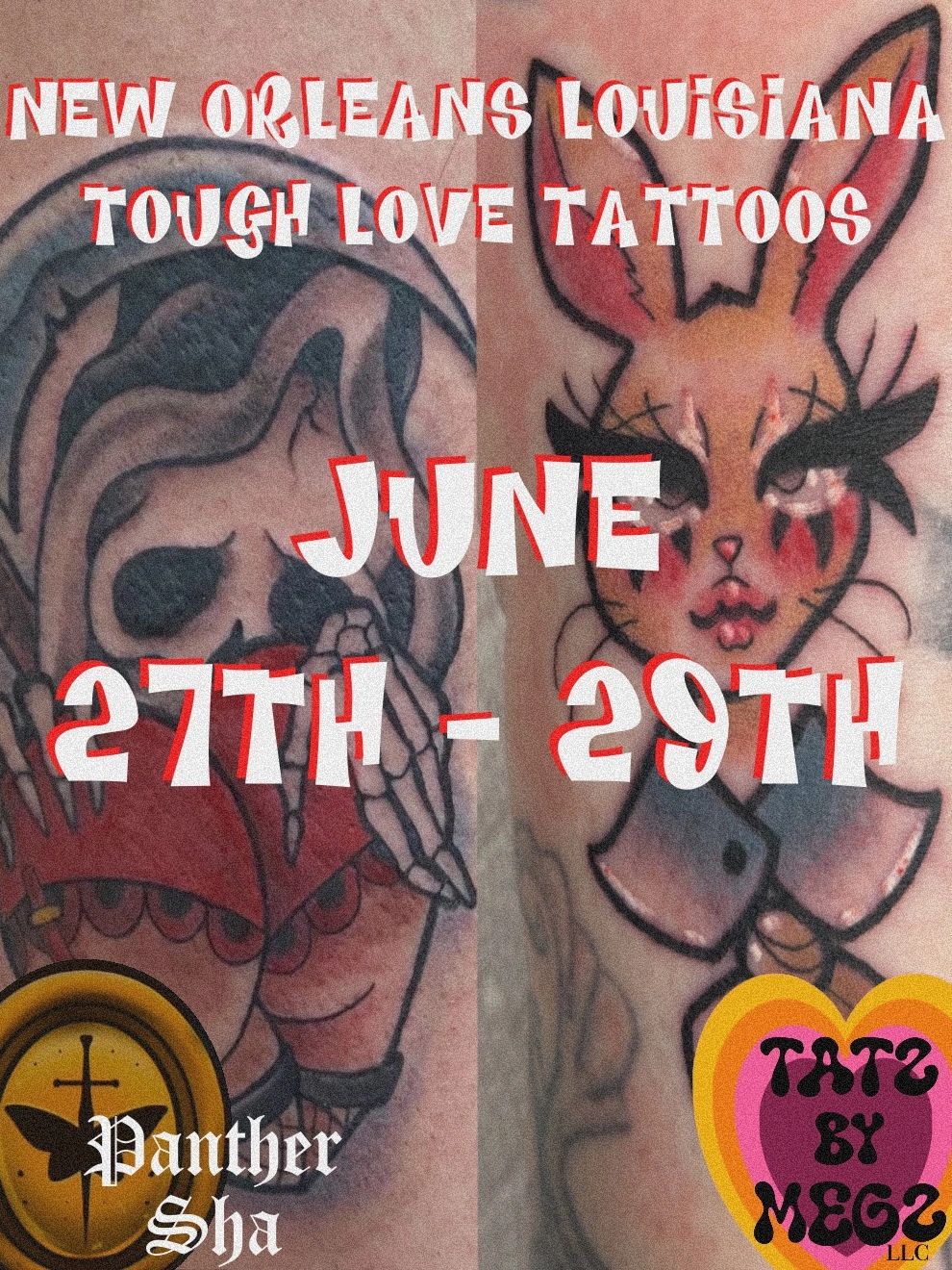 Guest Spot Travel Announcement for New Orleans LA at Tough Love Tattoos June 27th-29th. 