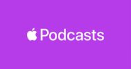 Apple Podcasts logo on purple background.
