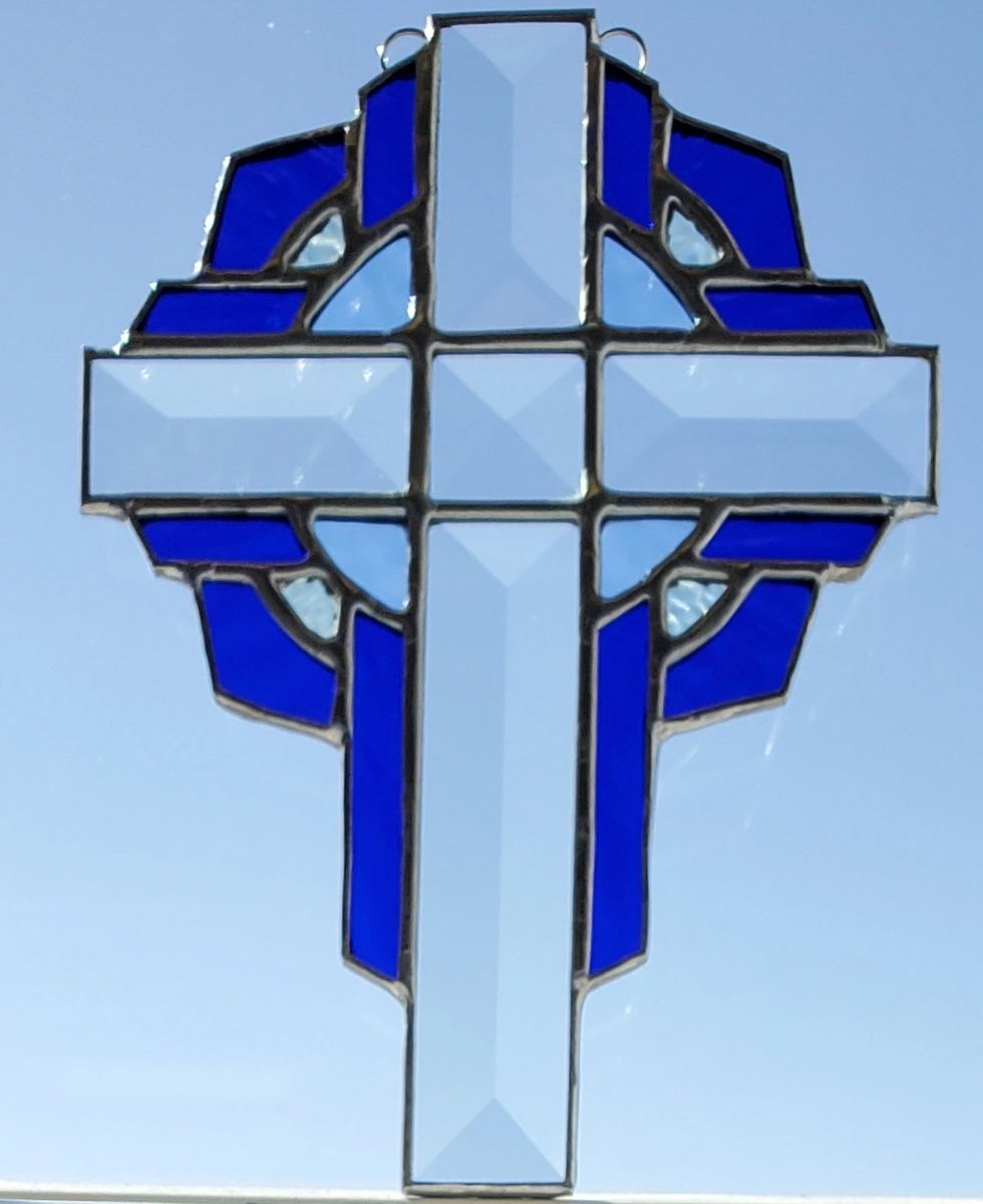 Small Sunburst cross stained glass suncatcher