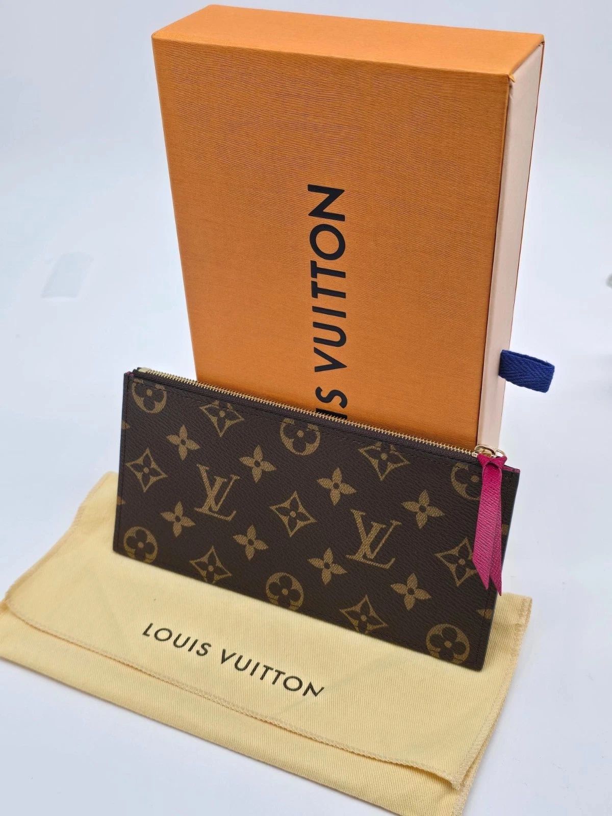Louis Vuitton Monogram Canvas Zip Pouch Insert Brown Pink Leather Pull — photo 2