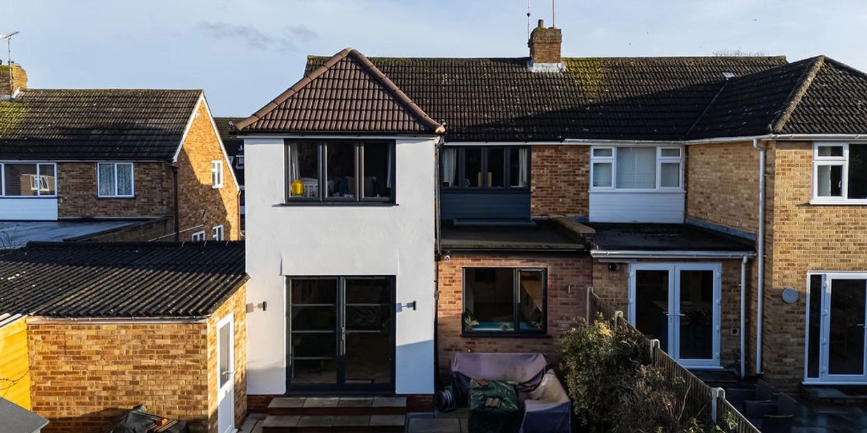 Finished two-storey rear extension creating extra living space and a fourth bedroom.