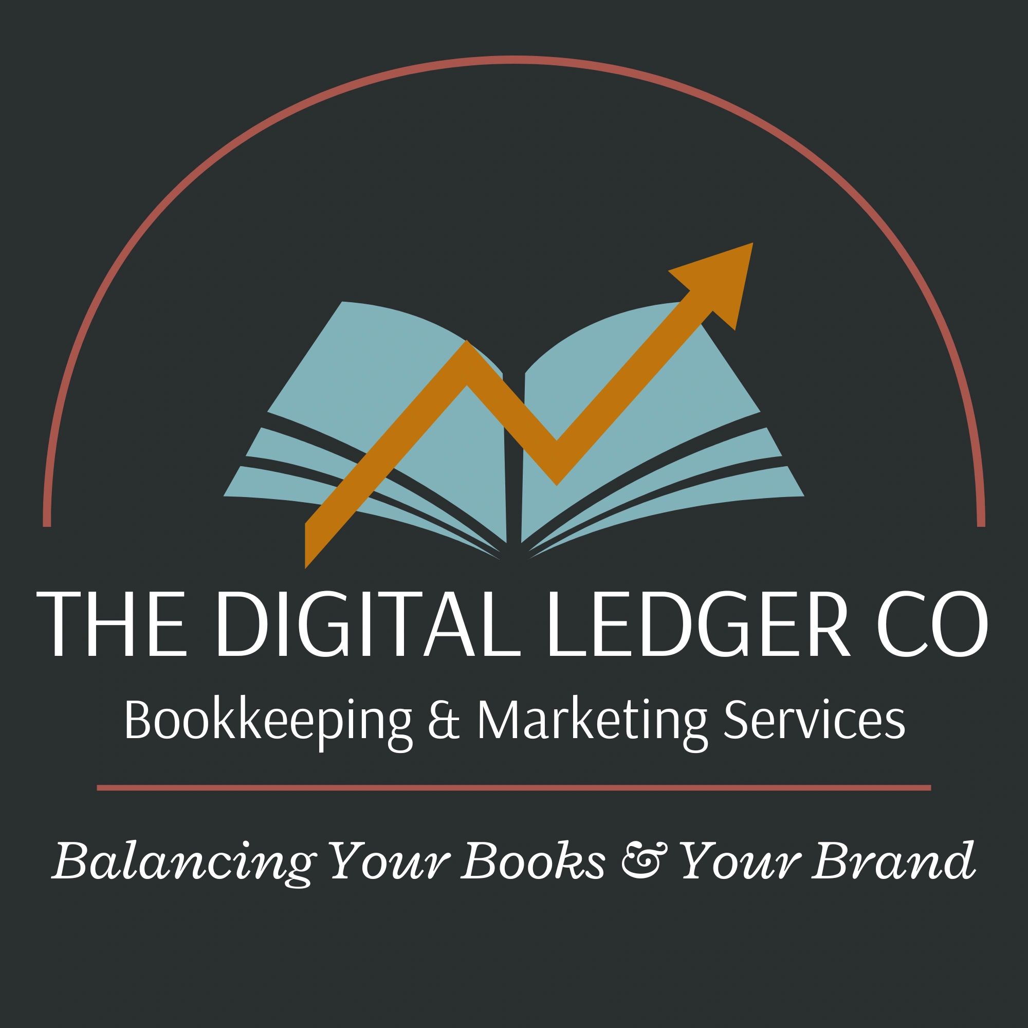 Logo of The Digital Ledger Co, offering bookkeeping and marketing services.