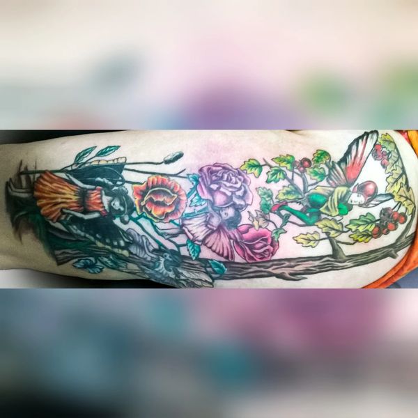 fairies/pixies colourful sleeve tattoo