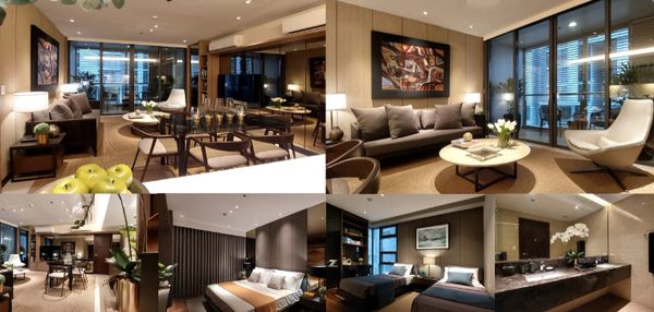 Luxurious modern apartment with elegant living, dining, bedroom, and bathroom areas.