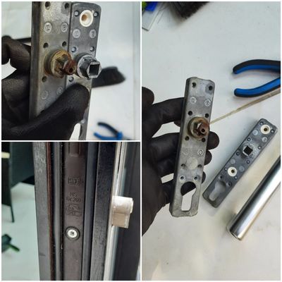 image collage with door handles. one corroded and one not. locksmith near me, eprlocksmith