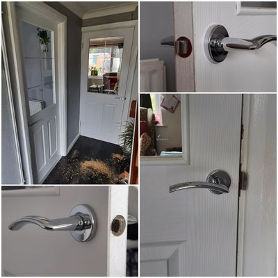collage with doors installed with handles and glazing. locksmith near me eprlocksmith