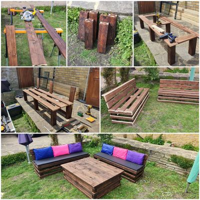 collage of pictures with work in progress, garden benches. locksmith near me eprlocksmith