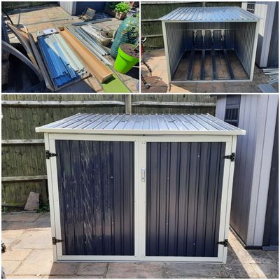 picture with unassembled bicycle shed and assembled. locksmith near me eprlocksmith