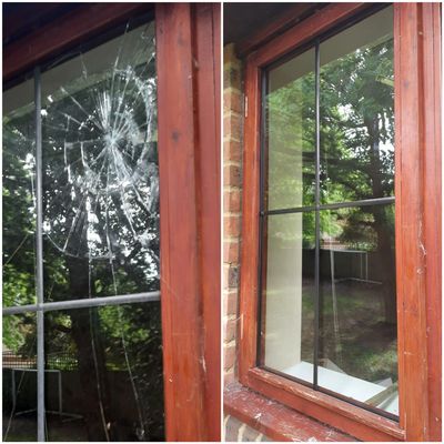 broken lead pattern glass with before and after picture collage in bracknell, a locksmith near me
