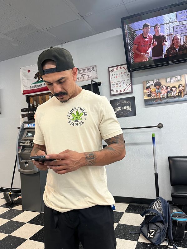 Streetwear Staples Green Leaf Stiinks Est.2020 t shirt in tan