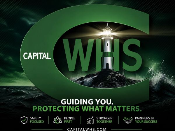 Capital WHS logo with lighthouse and safety message.