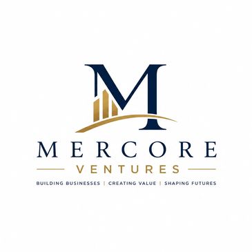 Logo of Mercore Ventures featuring a stylized 'M' and gold building bars.