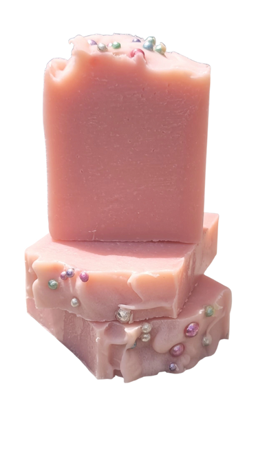Pink natural soap with sugar glitter. Self-care or gifting idea