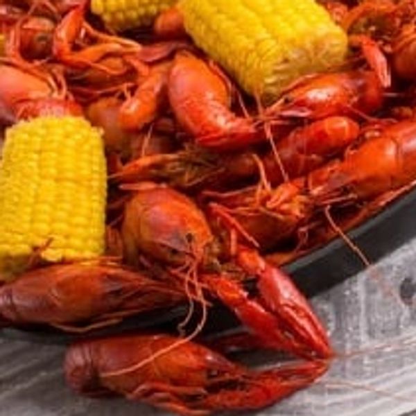 Delicious boiled crawfish with corn and potatoes.