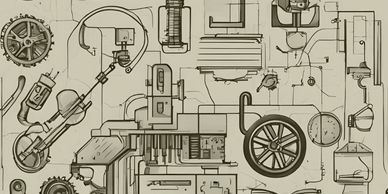 Detailed technical drawing of mechanical parts and machinery components.