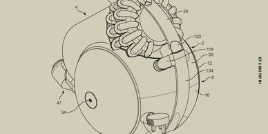 Technical drawing of a mechanical device with labeled components and structure.