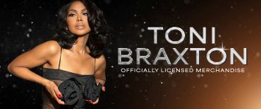 Toni Braxton posing for officially licensed merchandise advertisement.