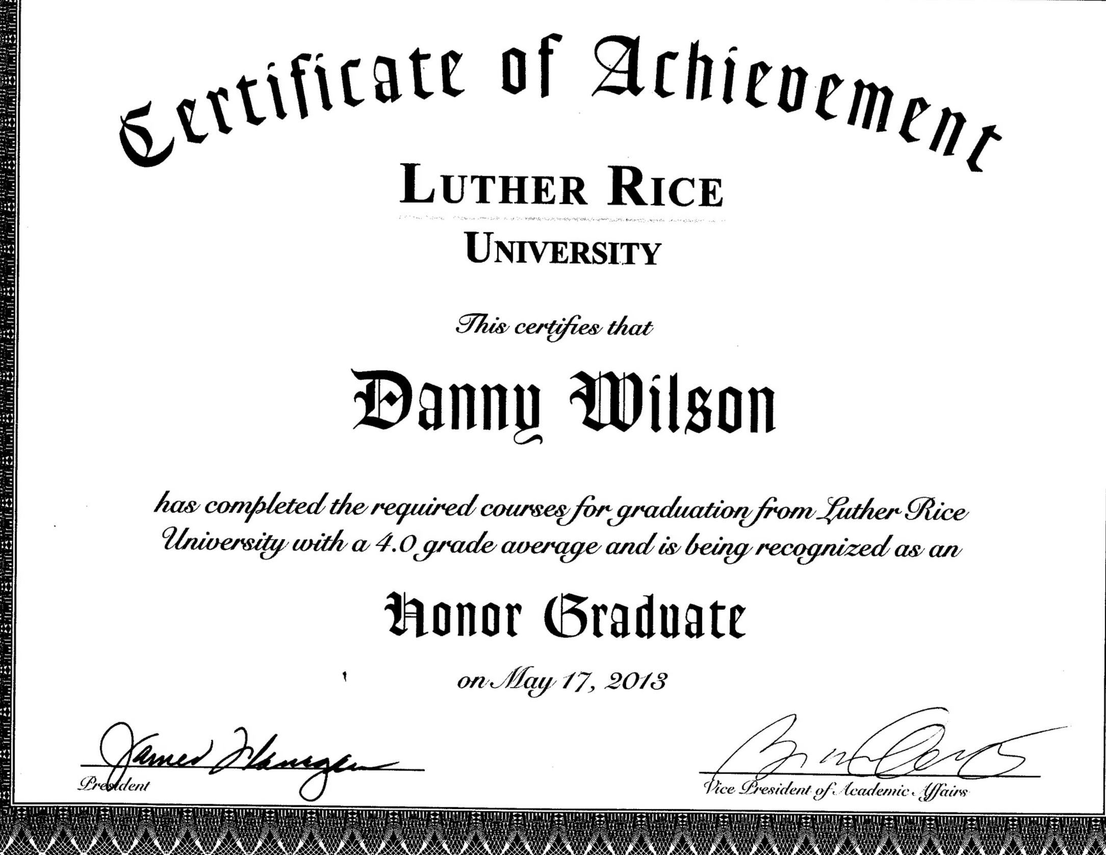 Danny Wilson
Luther Rice University
Honor Graduate