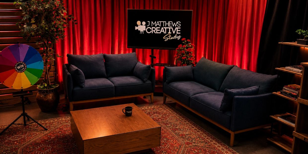 J Matthews Creative Studios set display podcast or live stream style scene