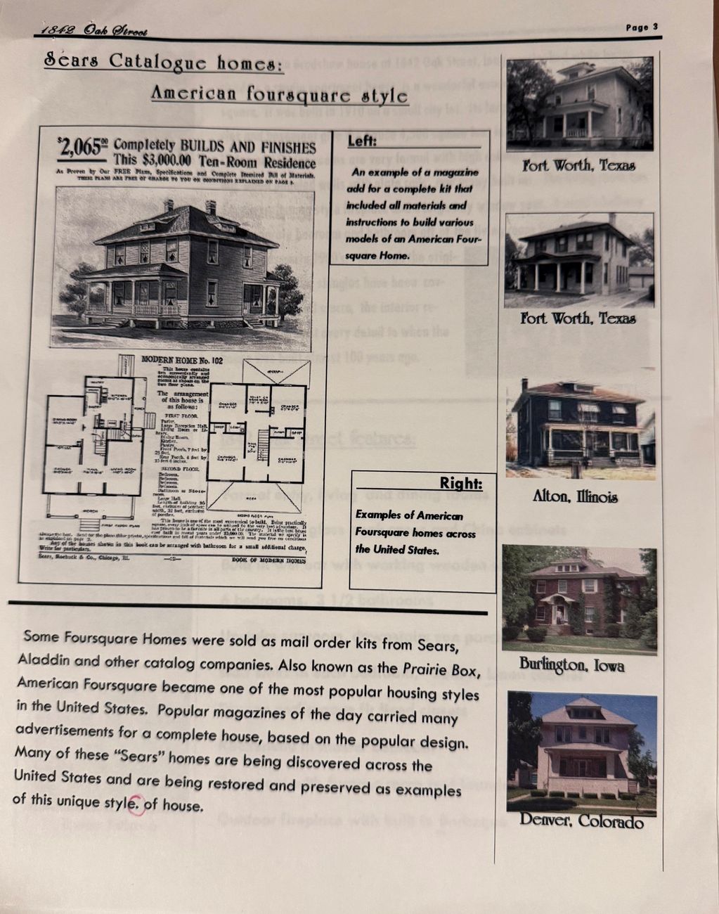 Vintage Sears Catalogue homes in American foursquare style with examples from various U.S. cities.