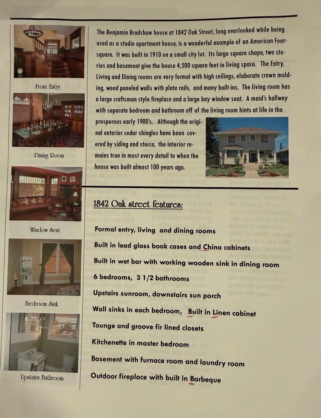 Historic 1910 American Foursquare house with formal rooms and unique built-ins.
