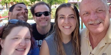 Our exchange student with her host family and friends at the Ravine water park.