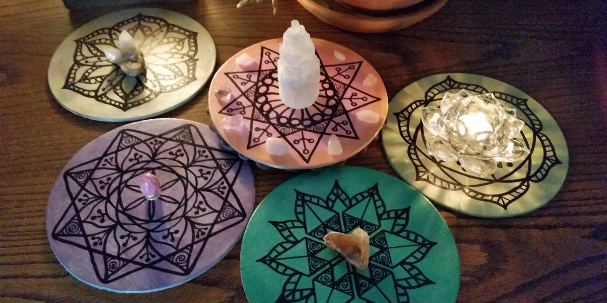Stones and crystals on mandalas designs