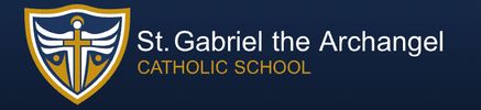 Logo of St. Gabriel the Archangel Catholic School with shield and cross.