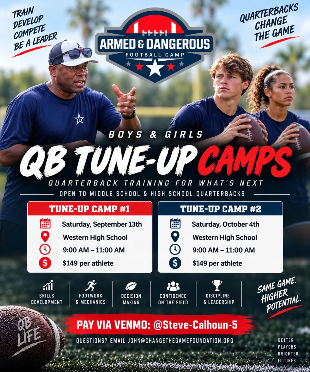 QB Tune-Up Camps for middle and high school quarterbacks
