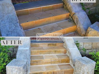Repointing and repair before and after photos of these beautiful stone stairs we repaired. 
