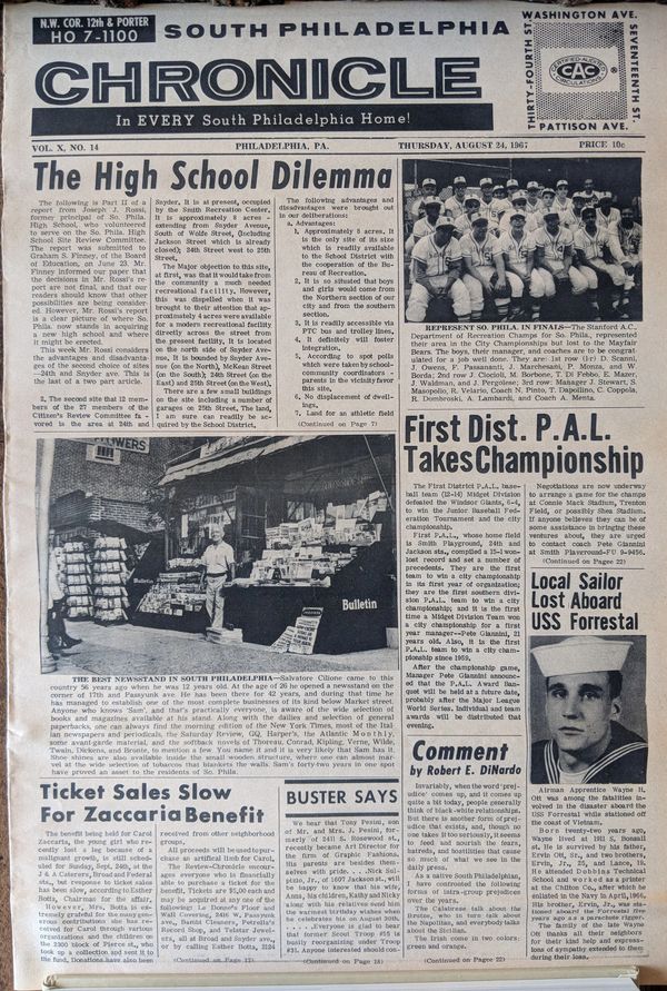 Front page of the South Philadelphia chronicle dated 1967