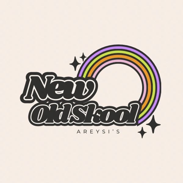 Colorful 'New Old Skool' text with stars and rainbow.