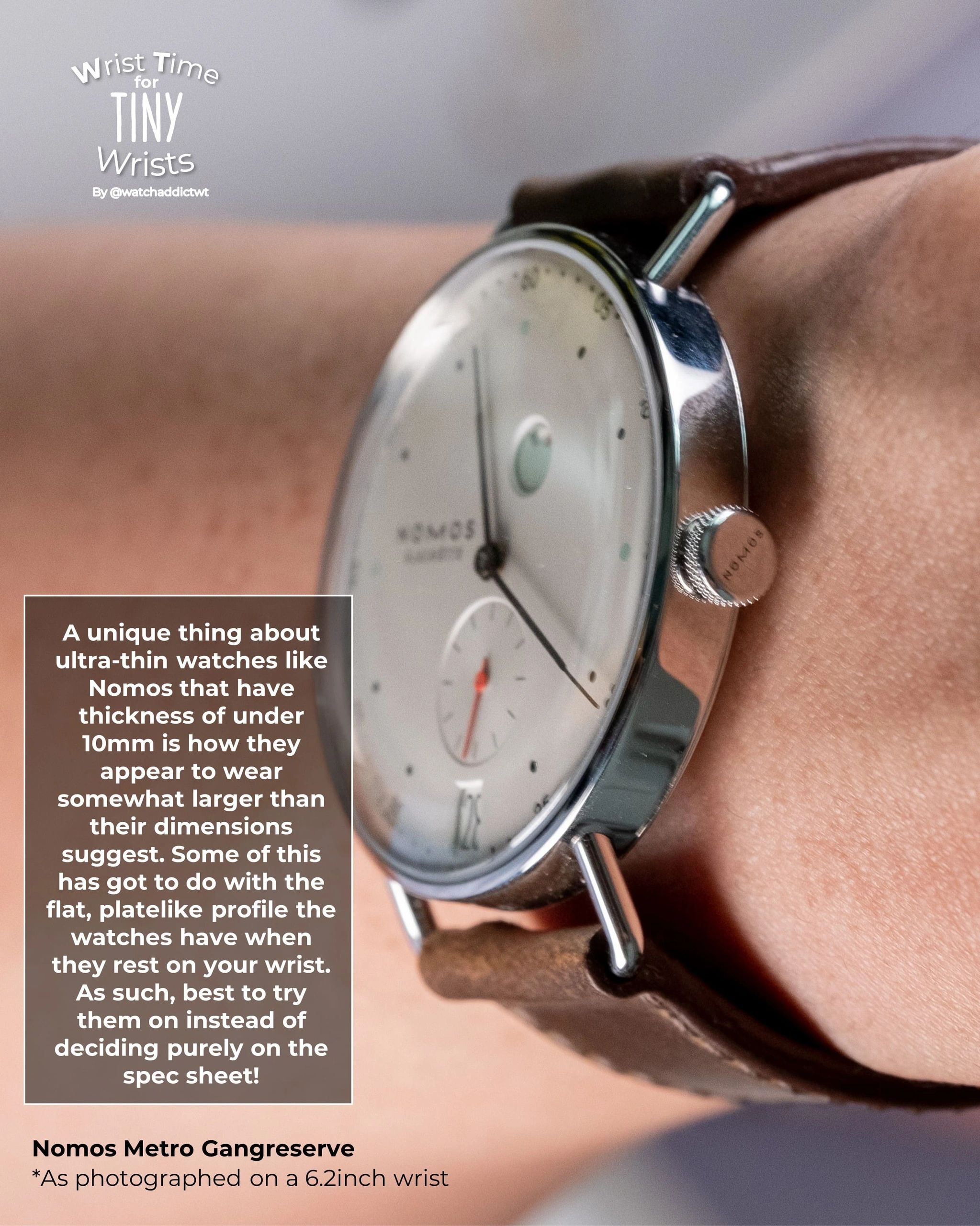 Wrist-Guide: NOMOS Metro date power reserve for small wrists Wrist-Guide: NOMOS Metro date power reserve for small wrists