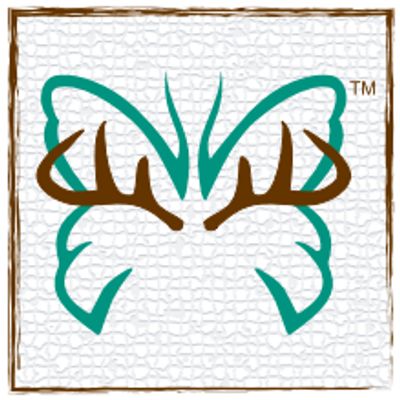 A logo of a butterfly in green and brown with a white color background