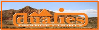 Orange County Dualies logo with mountainous background.